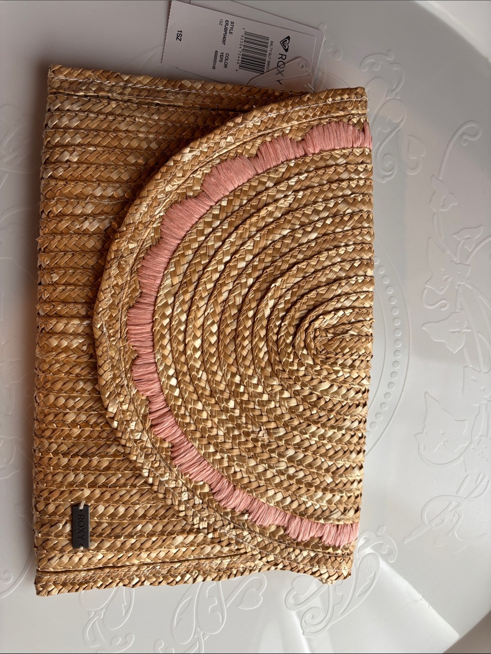 Roxy Straw Clutch with Pink Accent